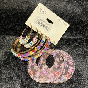 Cato 1946 Gold Tone Multi-Colored Beads FAITH, Acrylic Floral Hoops Set of 3 2"